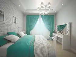 Bedroom interior with turquoise bed