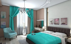 Bedroom interior with turquoise bed
