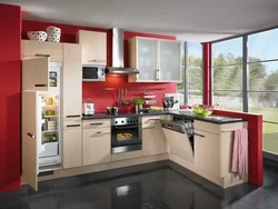 Kitchen Design With Built-In Appliances And Refrigerator