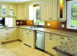 Kitchen with colored countertop photo