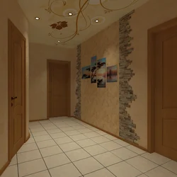 Kitchen and hallway with wallpaper photo in the interior