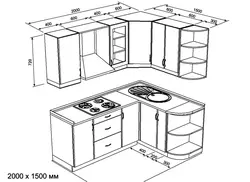Photo of kitchen sets for a small corner kitchen with dimensions