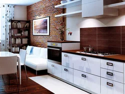 Photos of beautiful kitchens on one wall