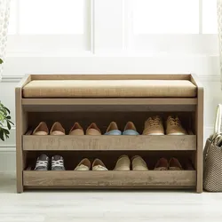 Wooden shoe racks in the hallway photo