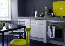 What colors go with gray and white in the kitchen interior