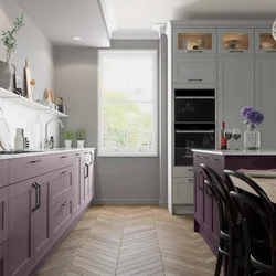 What colors go with gray and white in the kitchen interior