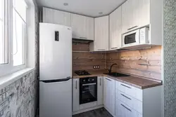 Corner Kitchen Design Photo With Refrigerator By The Window