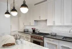 Kitchen With White Countertop And Apron In The Interior