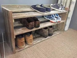 Shoe Shelves In The Hallway Made Of Wood, Photos Of Your Own