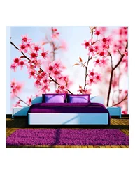 Sakura fon rasmi bilan yotoq xonalarining fotosurati