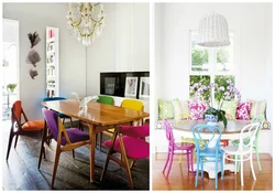Цветные стулья в интерьере кухни
