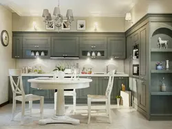 Gray table in the kitchen interior photo