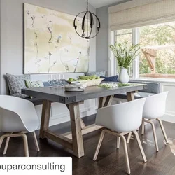 Gray table in the kitchen interior photo