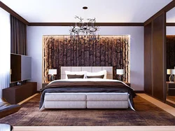 Коричневая кровать в спальне дизайн фото