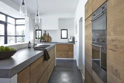 Kitchen Gray White With Wooden Countertop Design