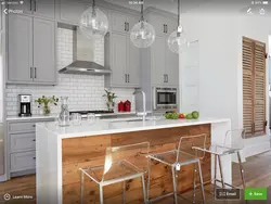 Kitchen Gray White With Wooden Countertop Design