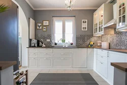 Kitchen gray white with wooden countertop design