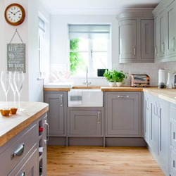 Kitchen gray white with wooden countertop design