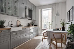 Kitchen Gray White With Wooden Countertop Design