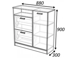 Drawings of a shoe rack in the hallway with photo dimensions