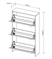 Drawings of a shoe rack in the hallway with photo dimensions