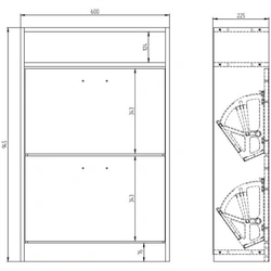 Drawings of a shoe rack in the hallway with photo dimensions