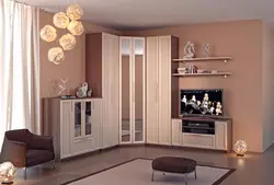 Living room wall with chest of drawers and wardrobe photo