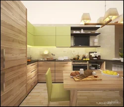 Combination of colors with wood in the kitchen interior