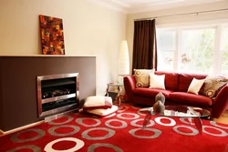 Living room interior with red floors