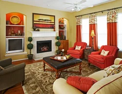 Living room interior with red floors