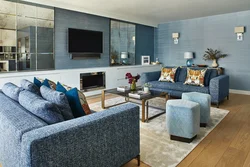 Gray and blue in the living room interior