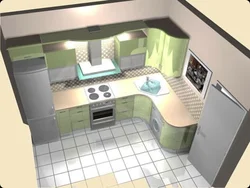 Kitchen design with refrigerator and sofa