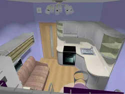 Дизайн кухни с холодильником и диваном
