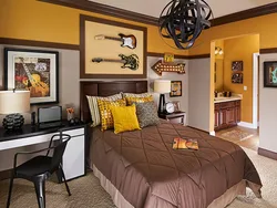 Bedroom interior brown yellow