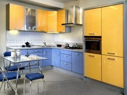 Photo of yellow and blue kitchen