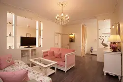 Living room interior with peach walls
