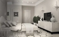 White wall color in the bedroom interior