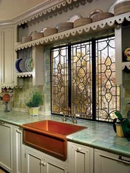 Kitchen design with stained glass windows