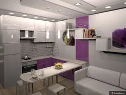 Design Of A Corner Kitchen With A Living Room In An Apartment