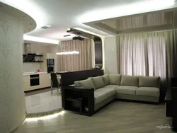 Design of a corner kitchen with a living room in an apartment