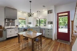 Kitchen interior with window and door photo