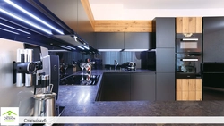 Black household appliances in the kitchen interior