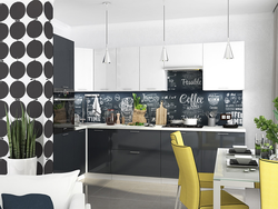 Kitchen design in black white gray colors