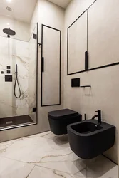 Душ фотосуреті бар қара ванна бөлмесінің дизайны