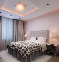 Bedroom Interior With A Soft Bed In Beige