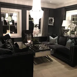 Living Room Interior In Dark Color Photo