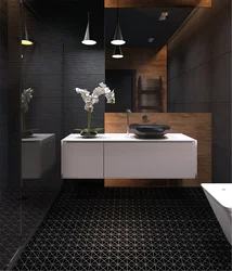 Дизайн ванной темный пол