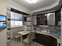Кухня зала з балконам дызайн