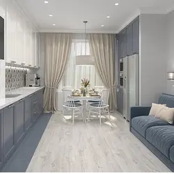 Kitchen Design In Gray Tones With Sofa