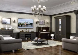 Classic living room with dark furniture photo